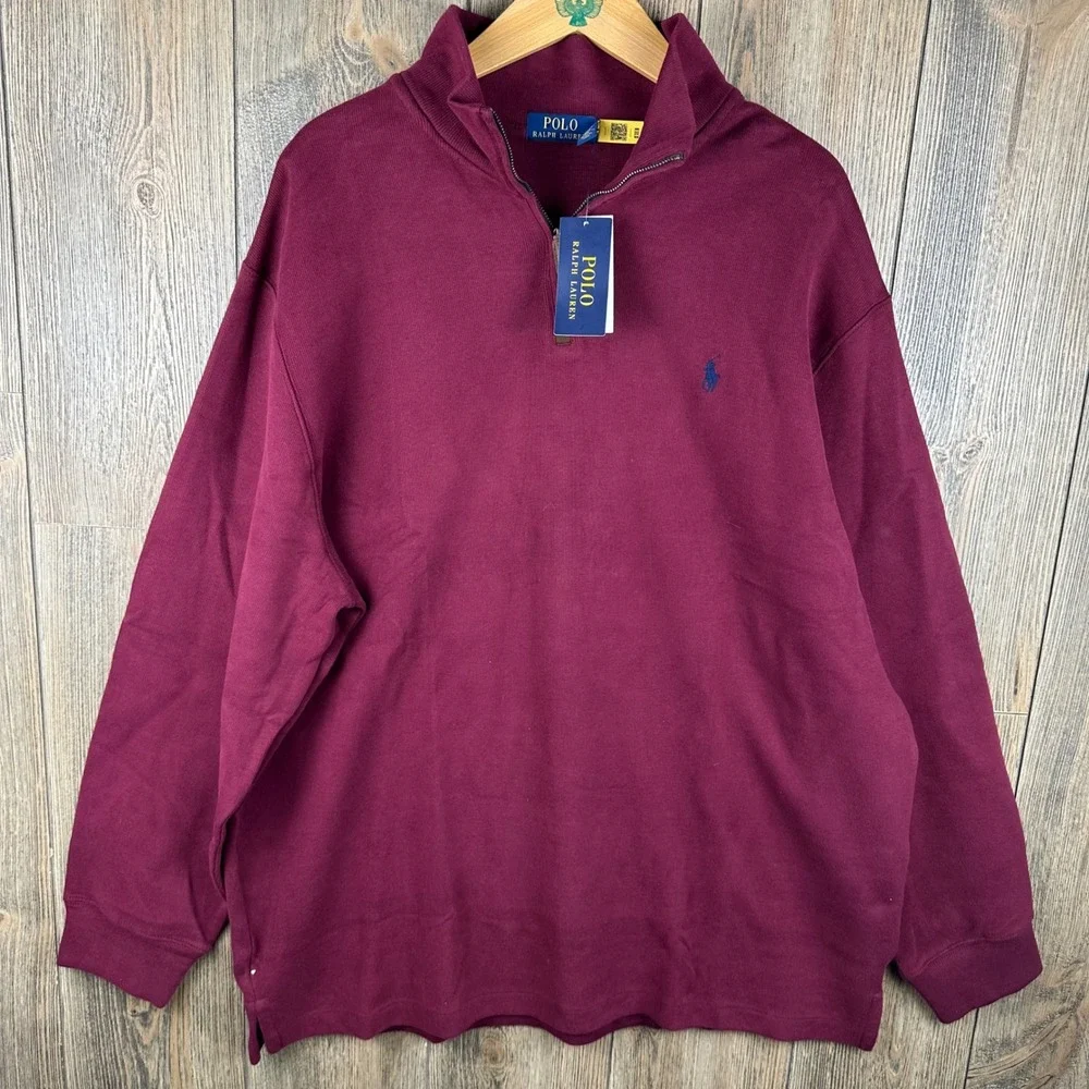 Polo Ralph Lauren Half Zip Pullover Wine Burgundy Cotton Knit New Mens XXL